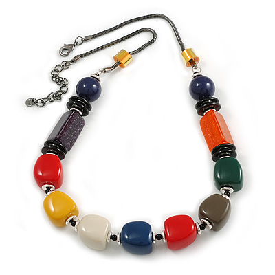 Chunky Multicoloured Acrylic Bead Black Chain Necklace - 70cm L/ 8cm Ext