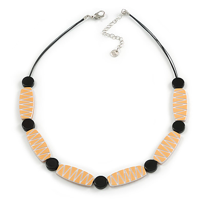 Yellow/ Black Acrylic Bead Wire Necklace - 48cm L/ 8cm Ext - main view