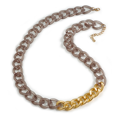 Grey Acrylic Link with Gold Metal Detailing Long Necklace - 84cm L/ 6cm Ext - main view