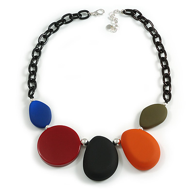Statement Chunky Multicoloured Acrylic Bead Oval Link Chain Necklace - 50cm L/ 5cm Ext - main view