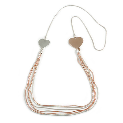 Long Multistrand Chain with Heart Motif Necklace in Silver/ Rose Gold Tone - 106cm L - main view