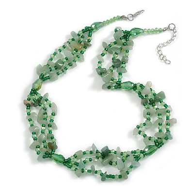 Multistrand Semiprecious Nugget/Glass Beaded Necklace in Green Shades/46cm L/ 4cm Ext - main view
