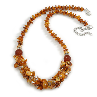 Caramel Brown Shell/Transparent Glass Cluster Style Beaded Necklace/46cm L/ 6cm Ext - main view