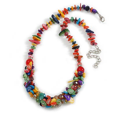 Multicoloured Shell/Glass Cluster Style Beaded Necklace/46cm L/ 6cm Ext