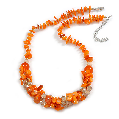 Shell/Glass Bead Mixture in Orange Colour Necklace/46cm L/ 6cm Ext - main view
