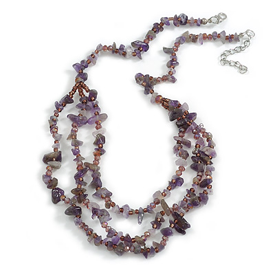 Amethyst Nugget/Plum Glass Bead Layered Necklace/50cm L/5cm Ext - main view