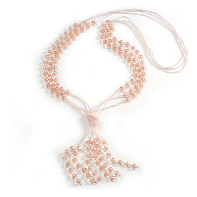 3 Strand Light Pink Crystal Bead Long Necklace with Tassel/90cm L/14cm Tassel - main view
