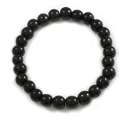 20mm/Chunky Black Round Bead Wood Flex Necklace - 44cm Long - main view