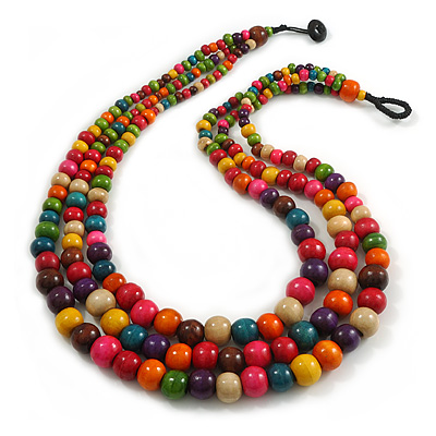 Statement Layered Multicoloured Wood Bead Necklace - 70cm Long - main view