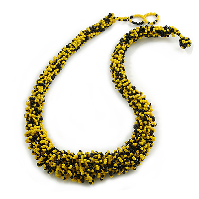 Chunky Graduated Yellow/Black Glass Bead Necklace - 60cm Long/ 3cm Ext