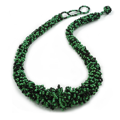 Chunky Graduated Green/Black Glass Bead Necklace - 55cm Long/ 3cm Ext