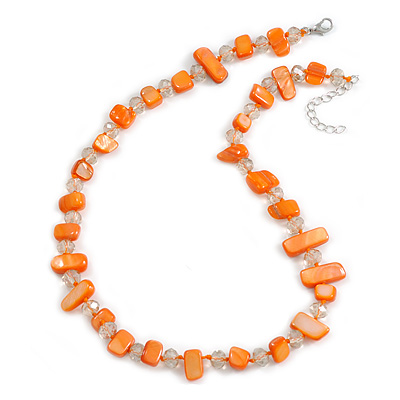 Orange Sea Shell and Light Citrine Glass Bead Necklace - 47cm L/ 4cm Ext - main view