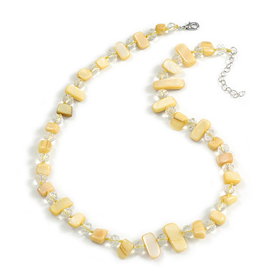 Canary Yellow Sea Shell and Transparent Glass Bead Necklace - 47cm L/ 4cm Ext - main view