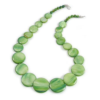 Lime Green Graduated Shell Necklace/47cm Long/Slight Variation In Colour/Natural Irregularities - main view