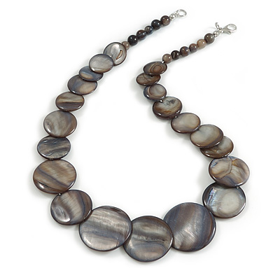 Dark Grey/Black Graduated Shell Necklace/47cm Long/Slight Variation In Colour/Natural Irregularities - main view