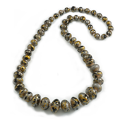 Long Graduated Wooden Bead Colour Fusion Necklace in Grey/Black/Gold - 78cm Long - main view