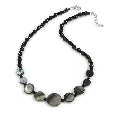Dark Grey Shell and Black Ceramic Bead Necklace/Slight Variation In Colour/Natural Irregularities/42cm L/ 3cm Ext