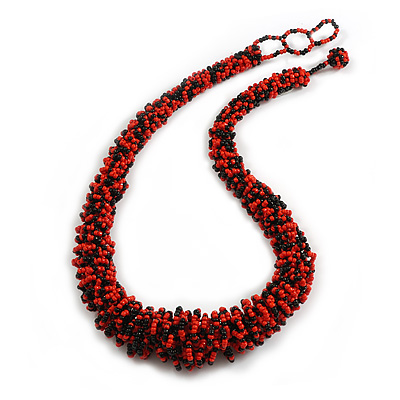 Chunky Graduated Red/Black Glass Bead Necklace - 60cm Long/ 3cm Ext