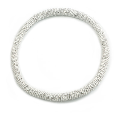 Statement Chunky Snow White Beaded Stretch Necklace - 50cm L
