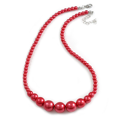 Red Graduated Glass Bead Necklace - 42cm L/ 4cm Ext - main view
