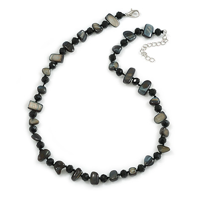 Black Sea Shell and Glass Bead Necklace - 50cm L/ 5cm Ext - main view