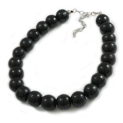 20mm/Chunky Polished Black Wood Bead Necklace - 43cm L/10cm Ext - main view