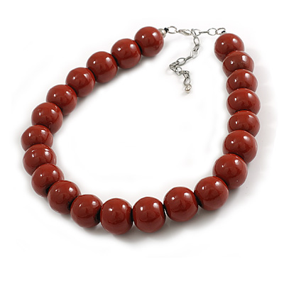 20mm/Chunky Polished Chocolade Brown Wood Bead Necklace - 43cm L/10cm Ext - main view