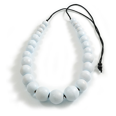 Chunky White Graduated Wood Bead Black Cord Necklace - 84cm Max/ Adjustable - main view