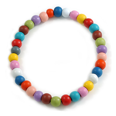 15mm/Unisex/Men/Women Multicoloured Round Bead Wood Flex Necklace - 44cm Long - main view