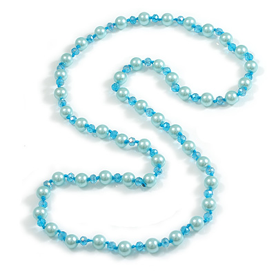 10mm D/ Solid Glass and Faux Pearl Bead Long Necklace (Light Blue) - 108cm Long (Natural Irregularities) - main view
