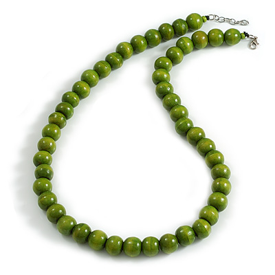 15mm/Unisex/Men/Women Lime Green Round Wood Beaded Necklace/Slight Variation In Colour/Natural Irregularities/70cm L/3cm Ext - main view