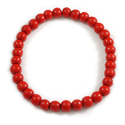 15mm/Unisex/Men/Women Red Bead Wood Flex Necklace - 44cm L - main view