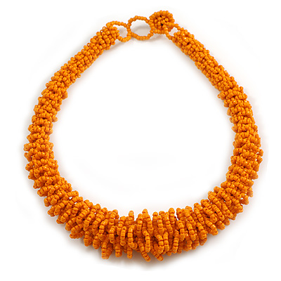Graduated Chunky Orange Glass Bead Short Necklace - 44cm L/ 3cm Ext - main view