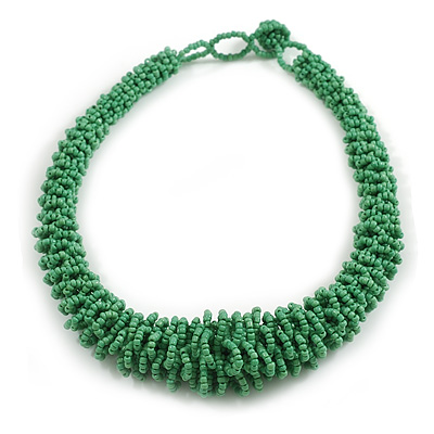 Graduated Chunky Green Glass Bead Short Necklace - 44cm L/ 3cm Ext