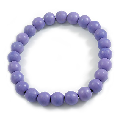 Chunky Marble Lavender Round Bead Wood Flex Necklace - 44cm Long