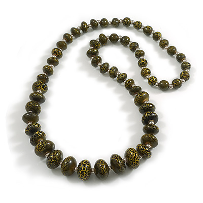Cracked Effect Black/Yellow Graduated Wood Bead Long Necklace - 78cm Long - main view