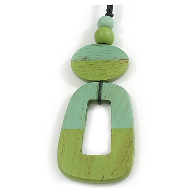 O-Shape Lime Green/Mint Wood Pendant with Black Cotton Cord - 88cm L/ 13cm Pendant - main view
