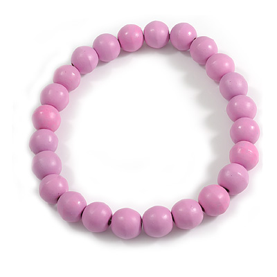 Chunky Marble Pink Round Bead Wood Flex Necklace - 44cm Long