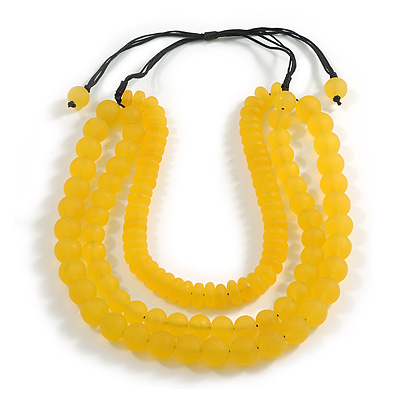 Chunky Layered Yellow Resin Bead Cotton Cord Adjustable Necklace - 68cm Max - 52cm Min Length