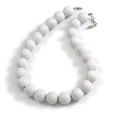 20mm D/Chunky White Round Bead Short Necklace - 42cm L/ 4cm Long