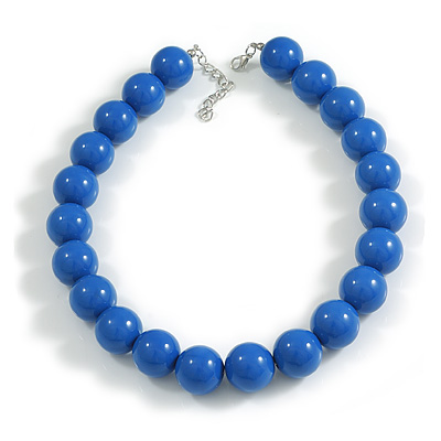 20mm D/Chunky Royal Blue Acrylic Round Bead Short Necklace - 42cm L/ 4cm Long