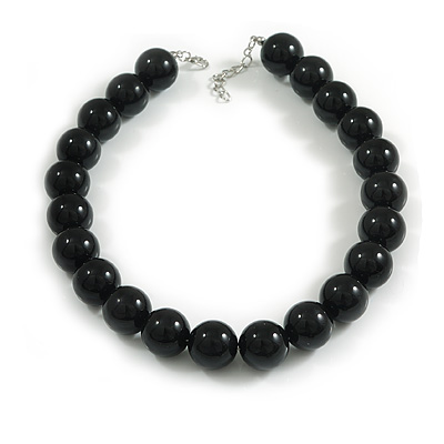 20mm D/Chunky Black Acrylic Round Bead Short Necklace - 42cm L/ 4cm Long