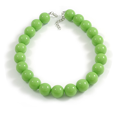 20mm D/Chunky Spring Green Acrylic Round Bead Short Necklace - 42cm L/ 4cm Long