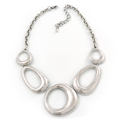 Ethnic Oval Link Chunky Neckace In Silver Plating - 38cm Length/ 5cm Extension - main view