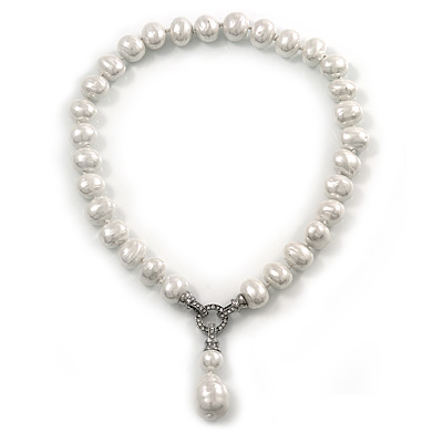 12mm Luxury White Freshwater Pearl Necklace In Silver Tone - 42cm L - main view