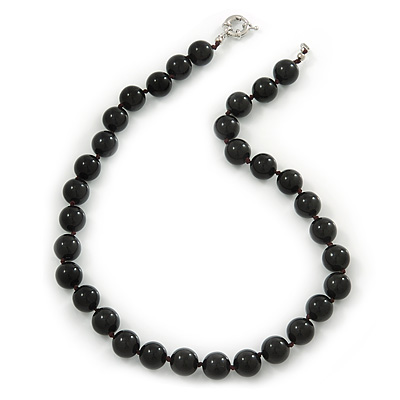 12mm Black Agate Round Semi-Precious Stone Necklace With Spring Ring Clasp - 46cm L - main view