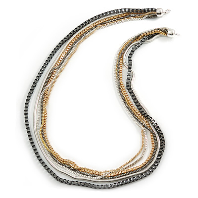 Long Multistrand Chain Necklace (Gold/ Gun/ Silver Tone) - 96cm L - main view