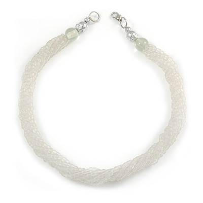 Multistrand Twisted White Frosted Glass Bead Necklace - 40cm L - main view