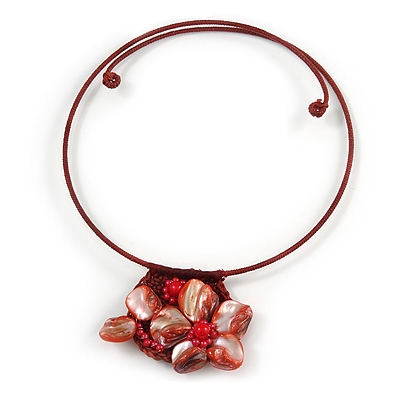 Red Shell Flower Flex Wire Choker Necklace - Adjustable - main view