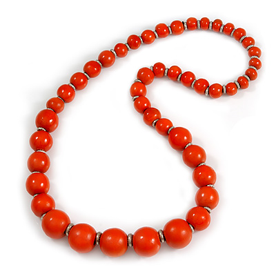 Orange Graduated Wooden Bead Necklace - 70cm Long - main view